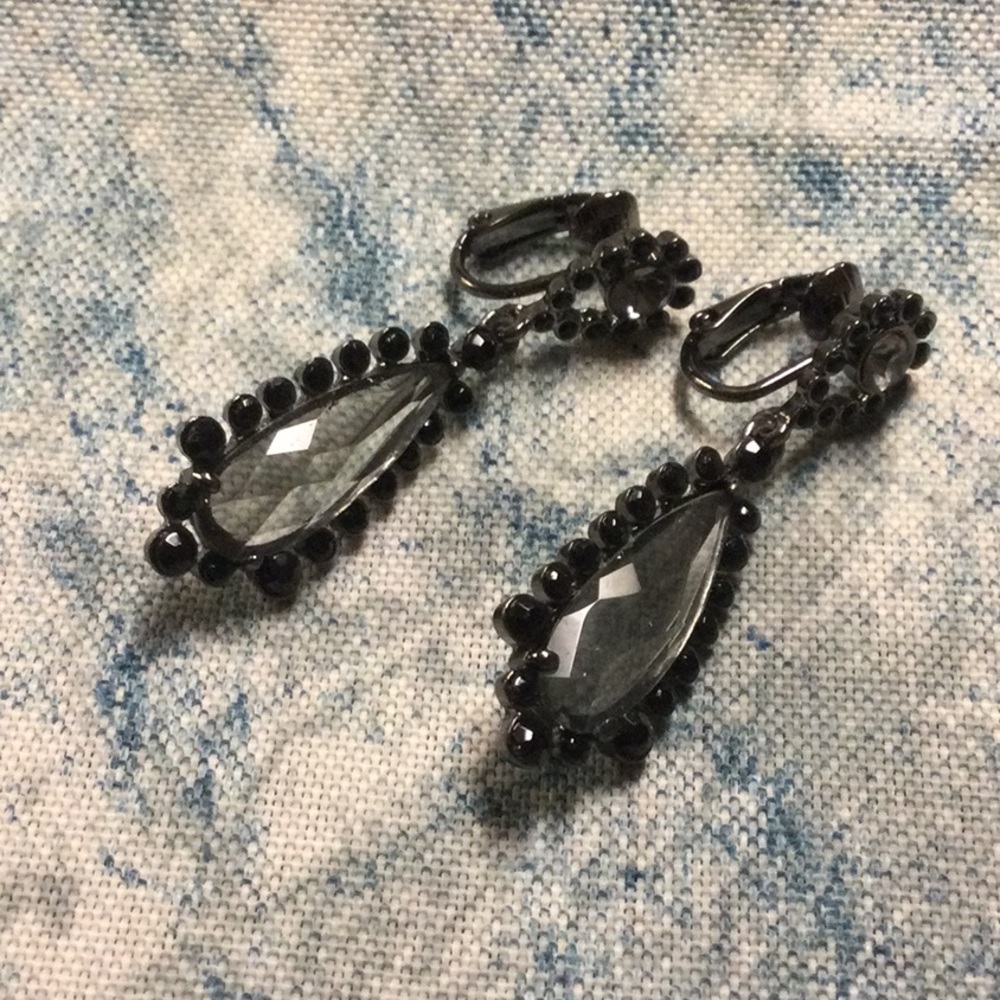 Avon Black Diamond colored drop clip earrings